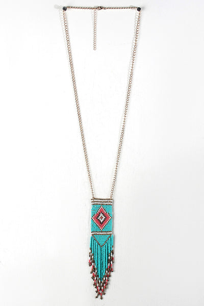 Diamond Beaded Fringe Pendant Necklace