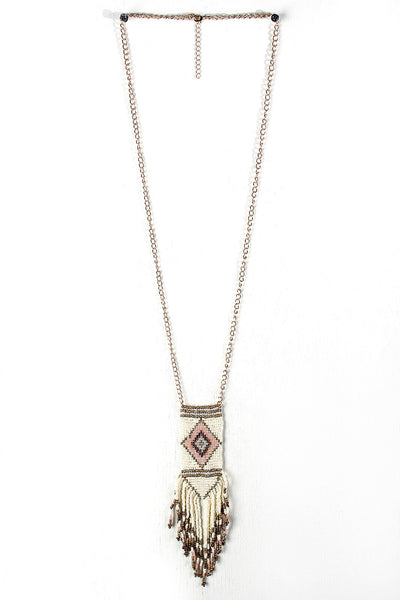 Diamond Beaded Fringe Pendant Necklace