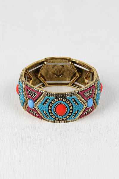 Embossed Gemstone Stretchy Bracelet