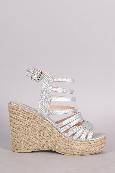 Qupid Snake Strappy Espadrille Platform Wedge