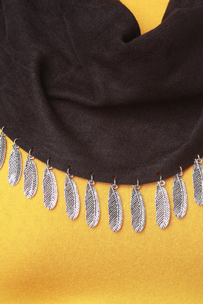 Vegan Suede Feather Charm Scarf