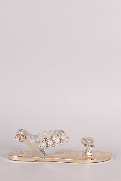 Liliana Jeweled Open Toe Jelly Flat Sandal