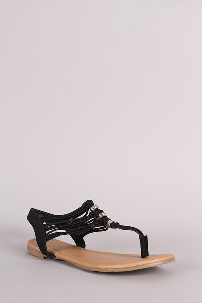 Elasticized Knotted Straps Thong Flat Sandal