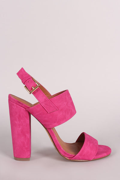 Double Band Open Toe Slingback Chunky Heel