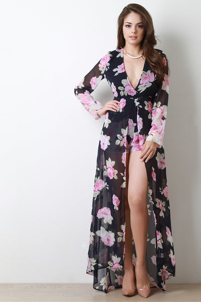 Sheer Maxi Skirt Over Long Sleeve Romper