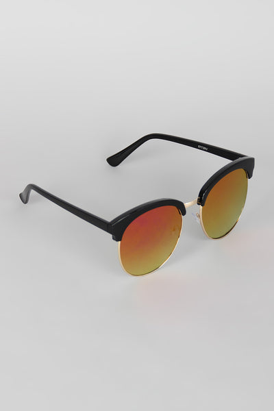 Wide Round Semi-Rimless Sunglasses