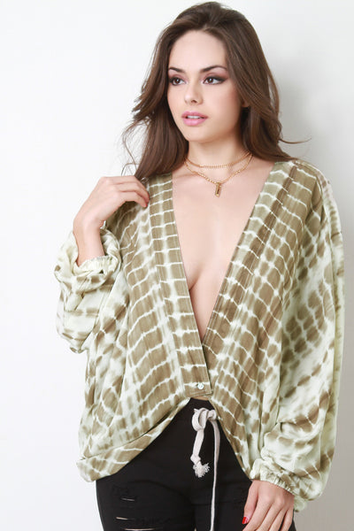 Tie Dye Deep V Cocoon Dolman Sleeve Top