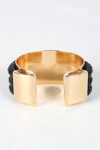 Edgy Braided Vegan Leather And Metal Cuff
