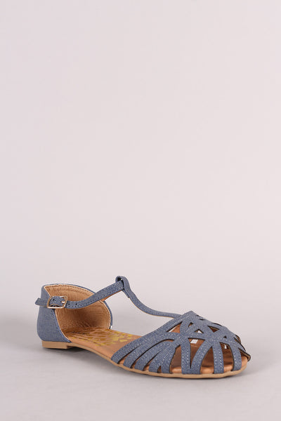 Qupid Woven T-Strap Flat Sandal