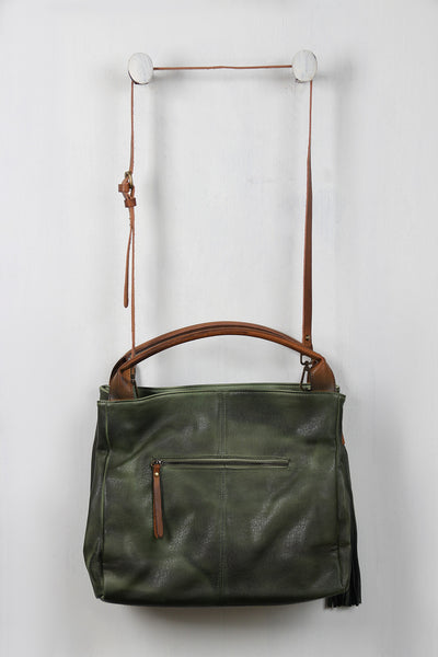Distressed Vegan Leather Tassel Bag