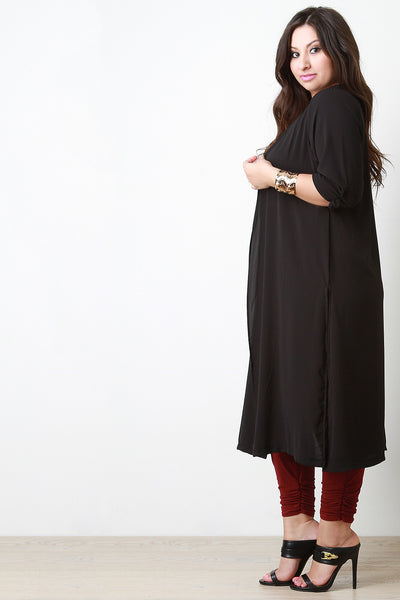 Half Sleeve Double Slit Open Front Duster