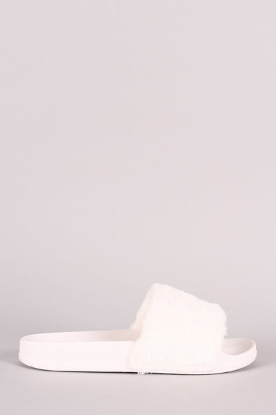 Fur Open Toe Slide Sandal